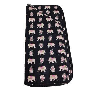 Vera Bradley Travel Wallet Womens Pink Elephants Black Zip Around Organizer